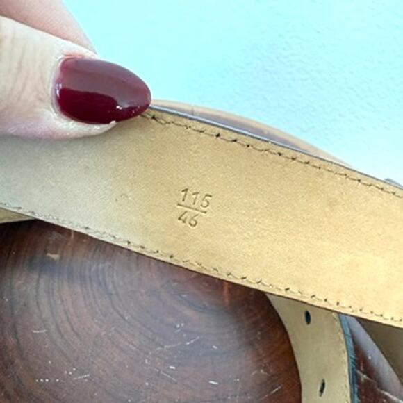 PRADA Pebbled Leather Belt Brown White Stitching Silver Buckle 115/46 Italy - Picture 5 of 8